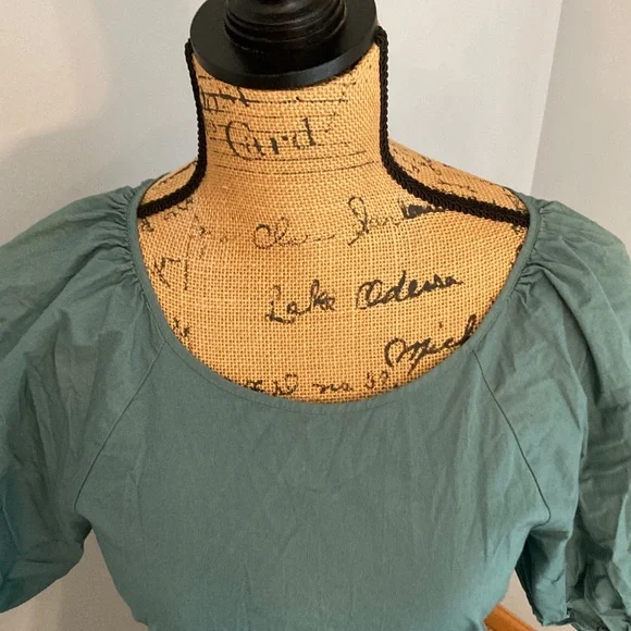 Peter Som Dark Green-Blue Mini Dress Puff Sleeves Women Size 6 - Picture 4 of 15